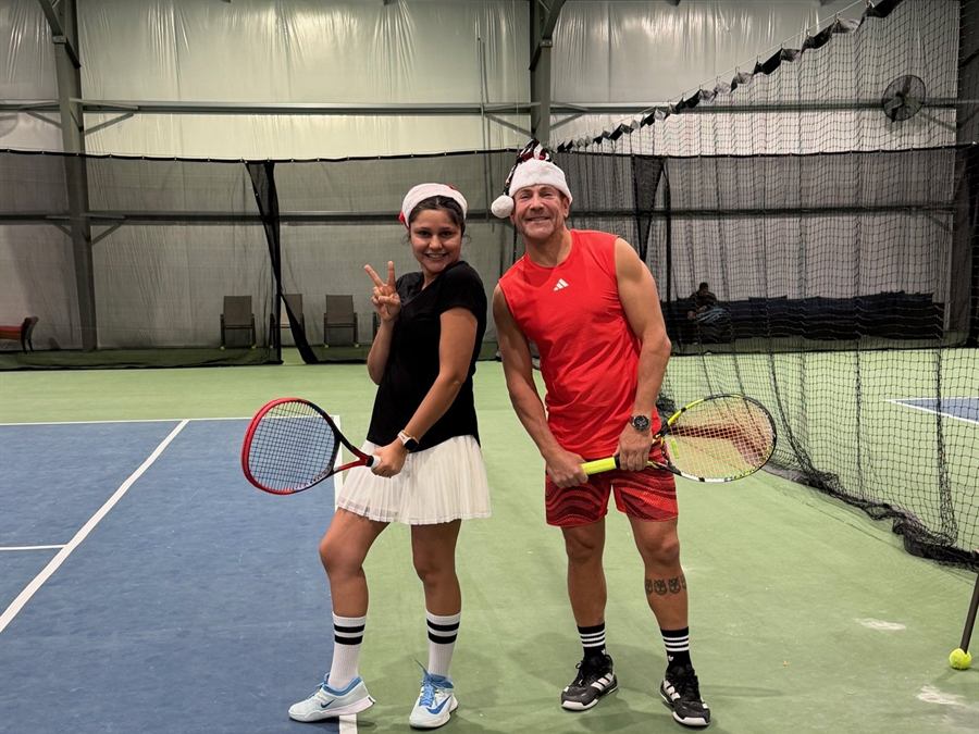 Two players on court between points